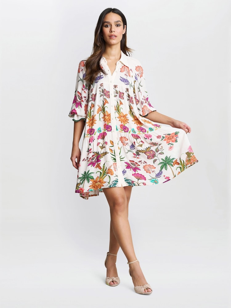 Gina Bacconi Mia Short Floral Print White Shirt Dress - Imagen 1 de 5 Gina Bacconi Mia Short Floral Print White Shirt Dress - Imagen 1 de 5