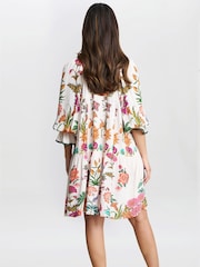 Gina Bacconi Mia Short Floral Print White Shirt Dress - Image 2 of 5
