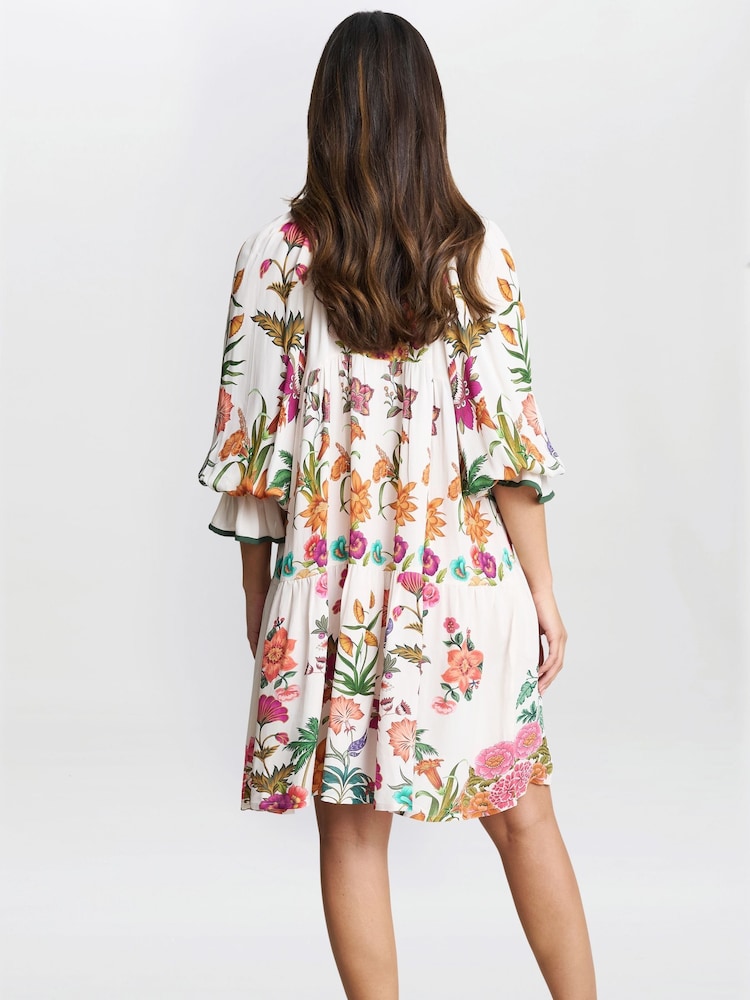 Gina Bacconi Mia Short Floral Print White Shirt Dress - Image 2 of 5