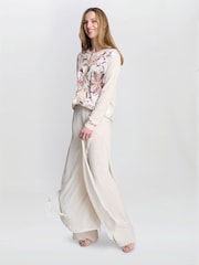 Gina Bacconi Vilma Floral Print Satin Front Brown Cardigan - Image 2 of 5