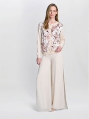 Gina Bacconi Vilma Floral Print Satin Front Brown Cardigan - Image 3 of 5