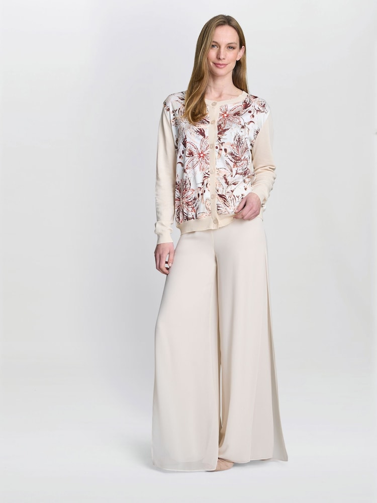 Gina Bacconi Vilma Floral Print Satin Front Brown Cardigan - Image 3 of 5
