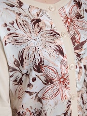 Gina Bacconi Vilma Floral Print Satin Front Brown Cardigan - Image 4 of 5
