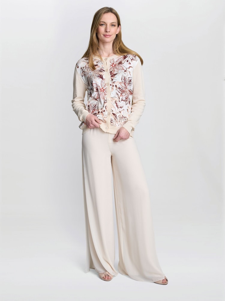 Gina Bacconi Vilma Floral Print Satin Front Brown Cardigan - Image 5 of 5