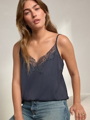 Navy Lace Trim Cami Top - Image 1 of 7