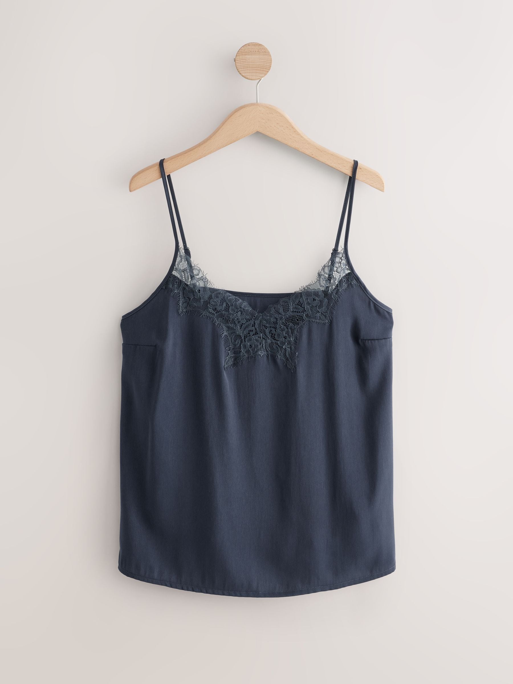 Buy Navy Lace Trim Satin Cami Top from Next USA
