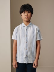 White Stripe Short Sleeve Linen Blend Shirt (3-16yrs) - Image 1 of 8