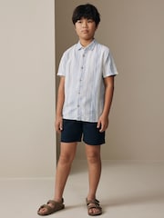 White Stripe Short Sleeve Linen Blend Shirt (3-16yrs) - Image 2 of 8