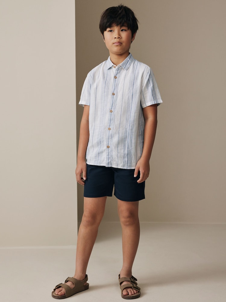 White Stripe Short Sleeve Linen Blend Shirt (3-16yrs) - Image 2 of 8