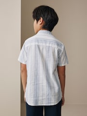 White Stripe Short Sleeve Linen Blend Shirt (3-16yrs) - Image 3 of 8