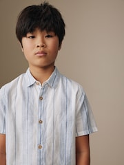 White Stripe Short Sleeve Linen Blend Shirt (3-16yrs) - Image 4 of 8