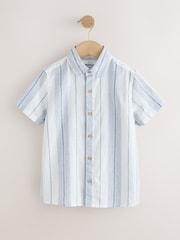 White Stripe Short Sleeve Linen Blend Shirt (3-16yrs) - Image 5 of 8