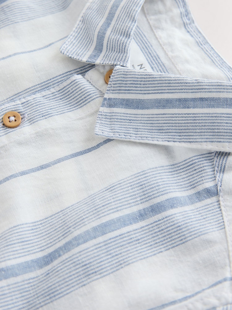 White Stripe Short Sleeve Linen Blend Shirt (3-16yrs) - Image 8 of 8
