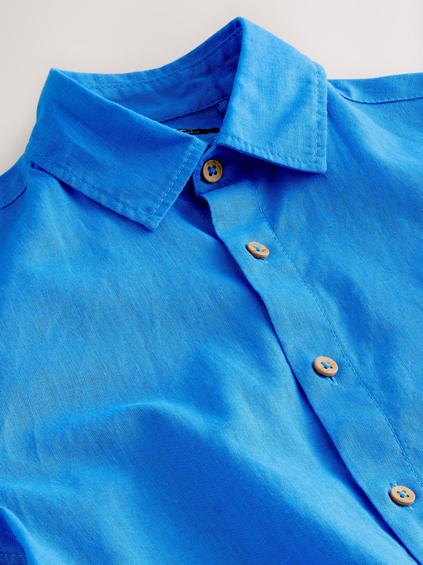 Buy Bright Blue Long Sleeve Relaxed Linen Blend Shirt (3-16yrs