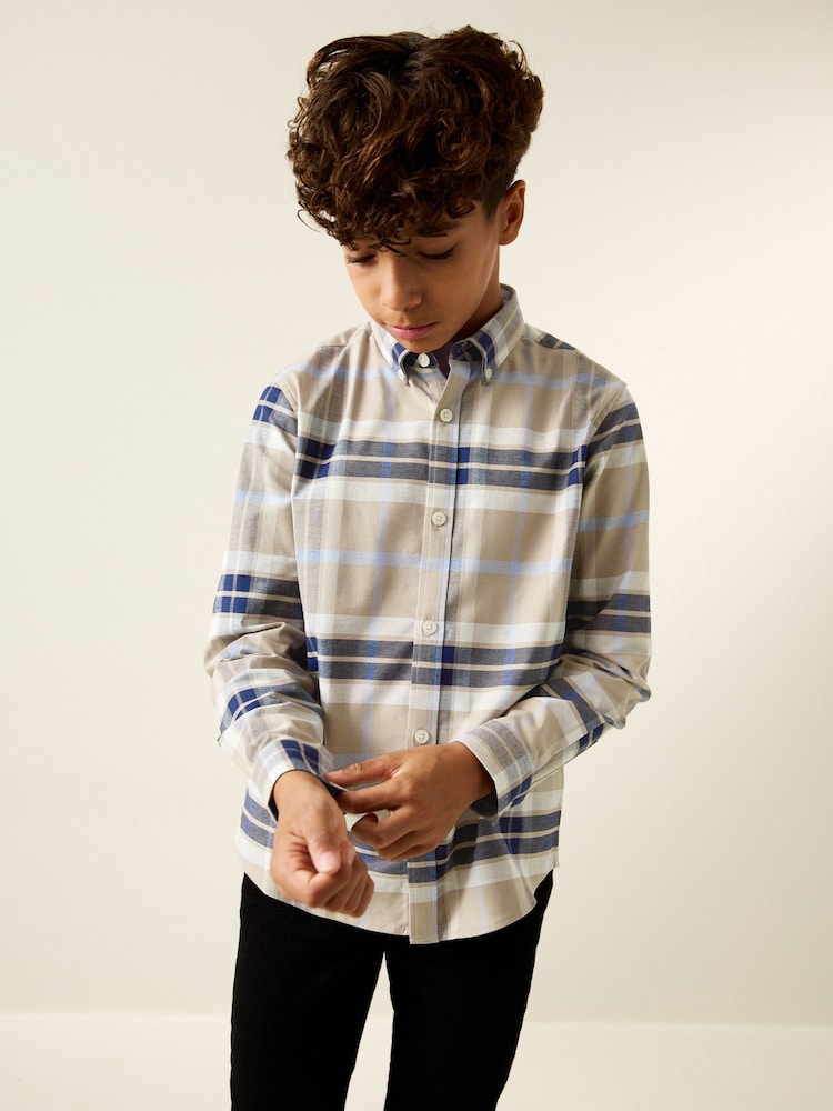 طبيعي/أسود مربعات - Long Sleeve Oxford Check Shirt (3-16yrs) - صورة 1 من 7 طبيعي/أسود مربعات - Long Sleeve Oxford Check Shirt (3-16yrs) - صورة 1 من 7