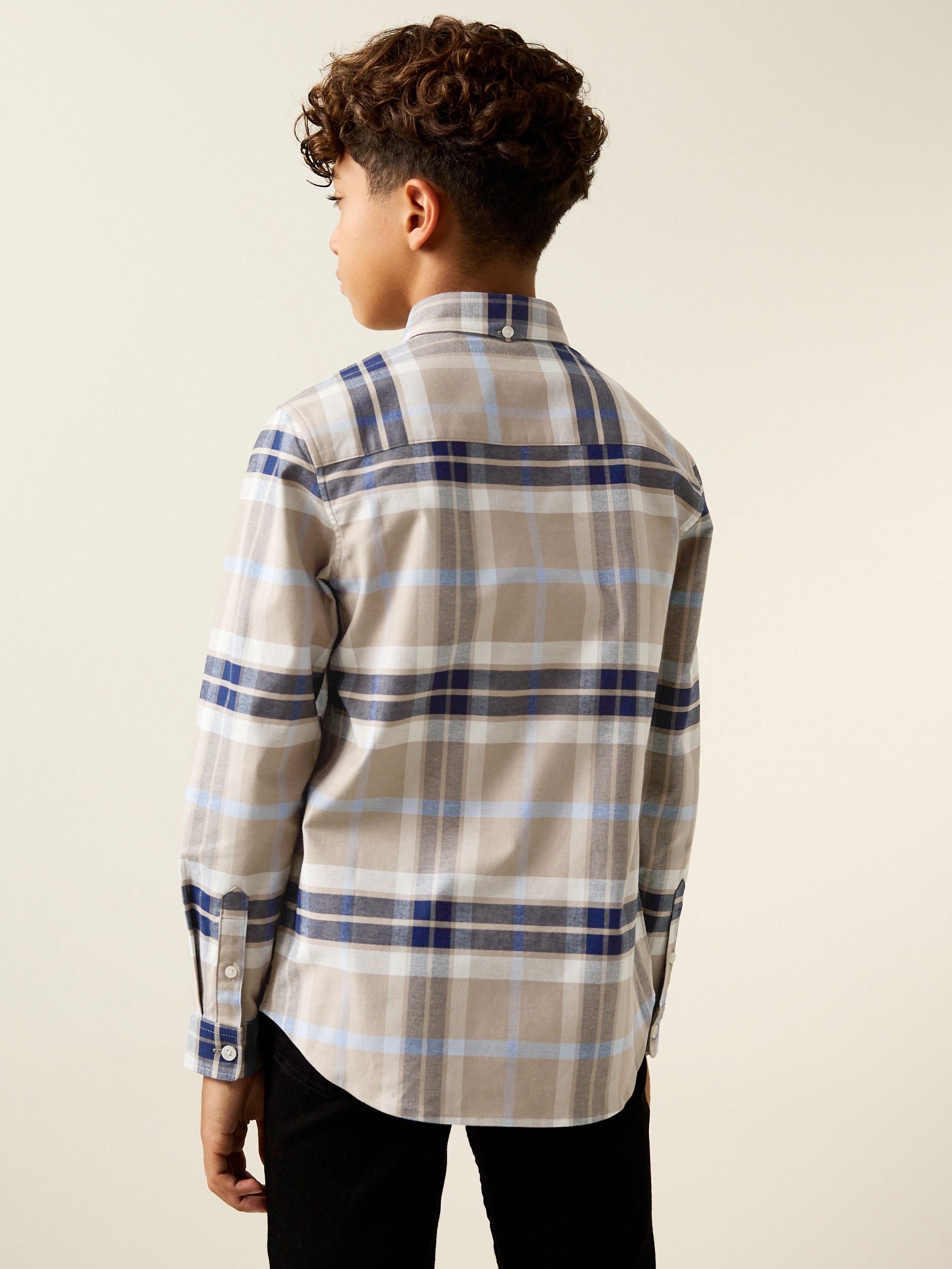 Buy Neutral/Black Check Long Sleeve Oxford Check Shirt (3-16yrs
