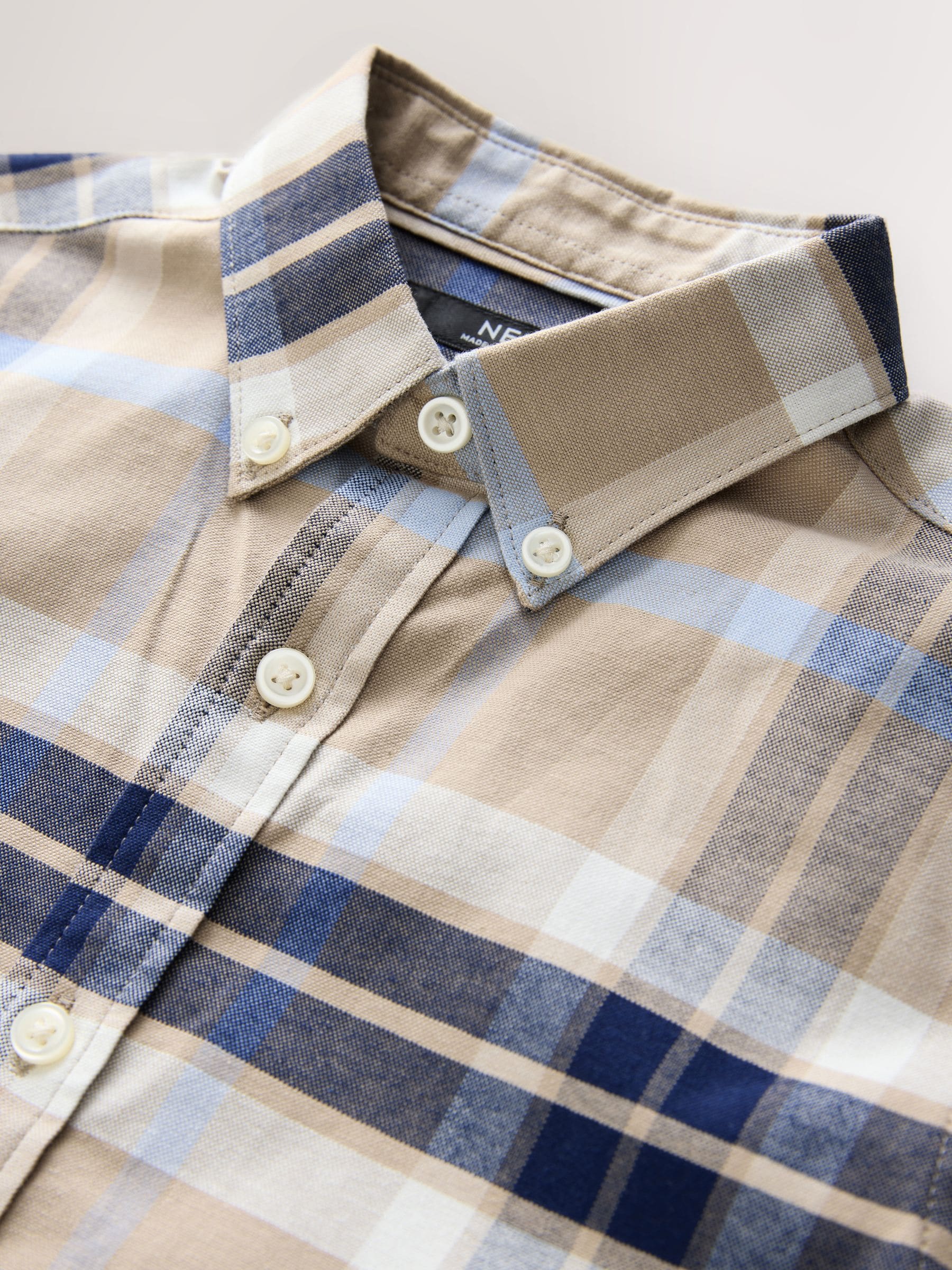 Buy Neutral/Black Check Long Sleeve Oxford Check Shirt (3-16yrs