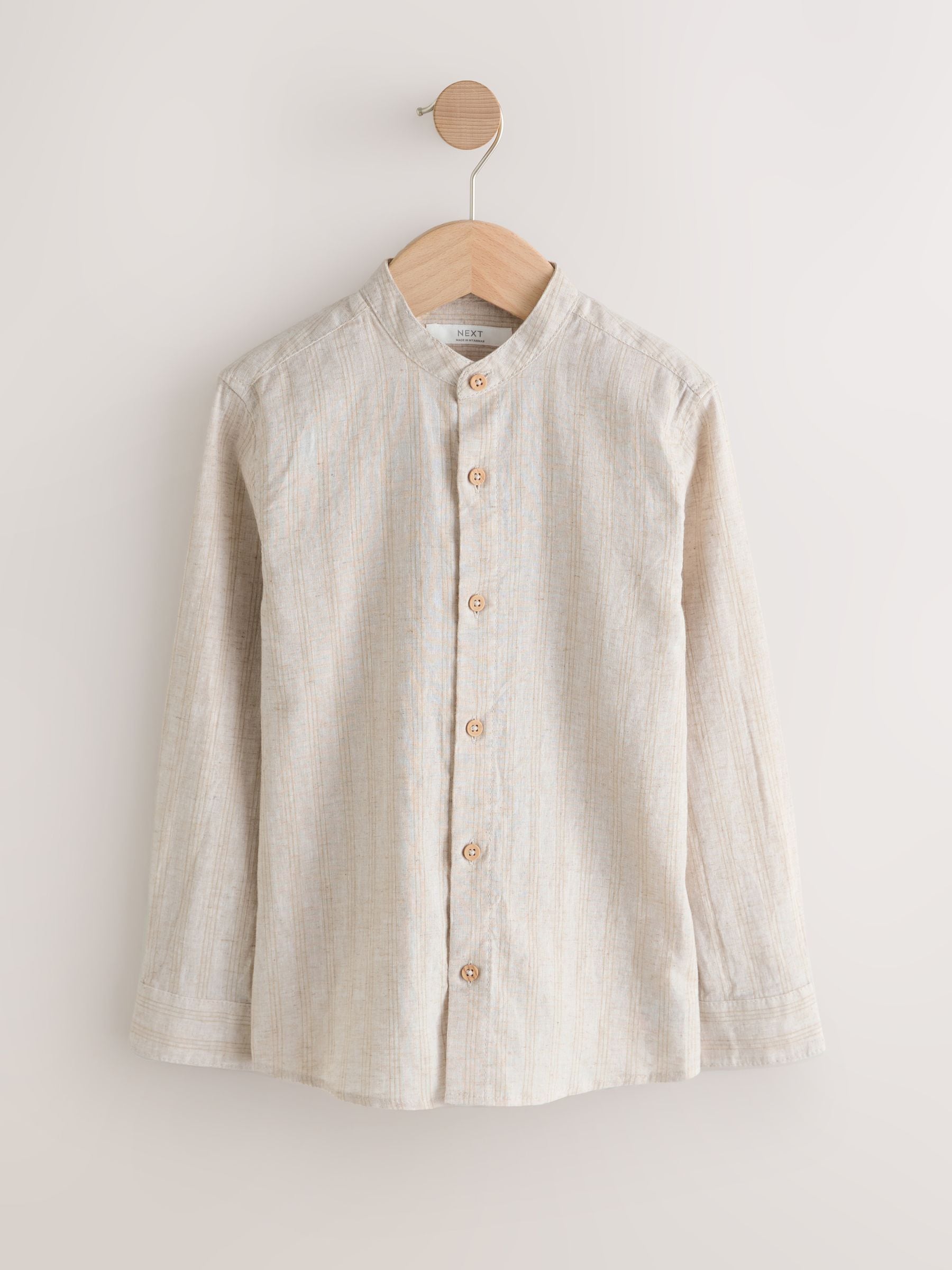 Buy Neutral Grandad Collar Linen Mix Long Sleeve Shirt (3-16yrs