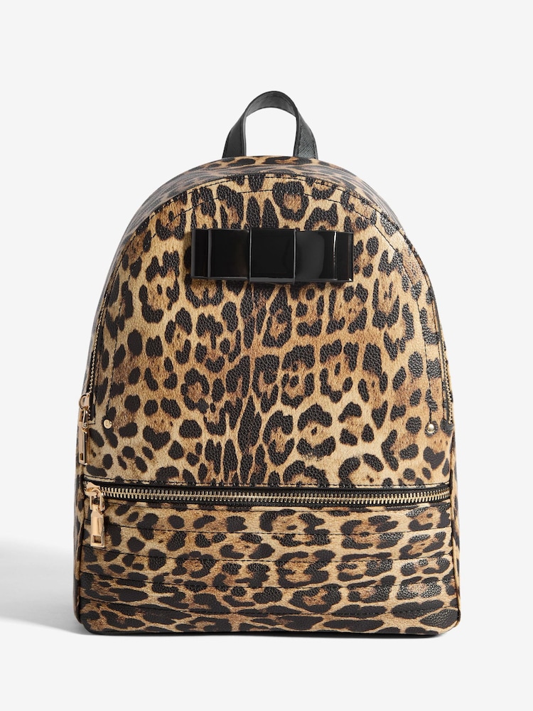 Lipsy Leopard Print Bow Detail School Backpack - Image 1 of 6