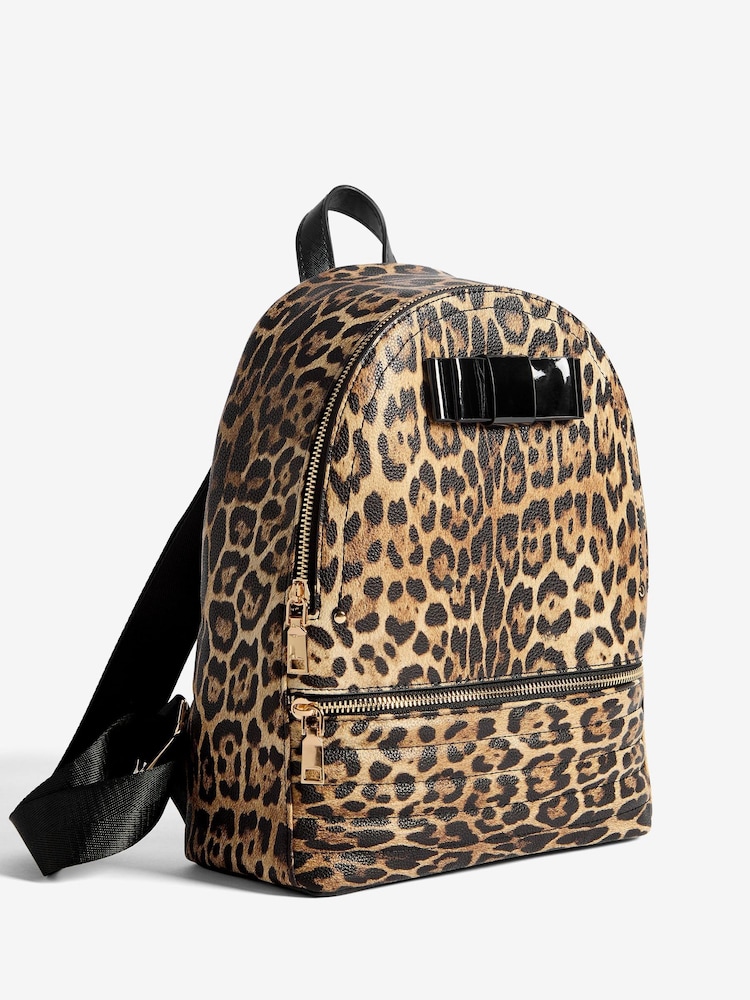 Leopard Print Faux Leather Backpack with Brown Trim Buy Lipsy Leopard Print Bow Detail School Backpack from Next USA main image 3