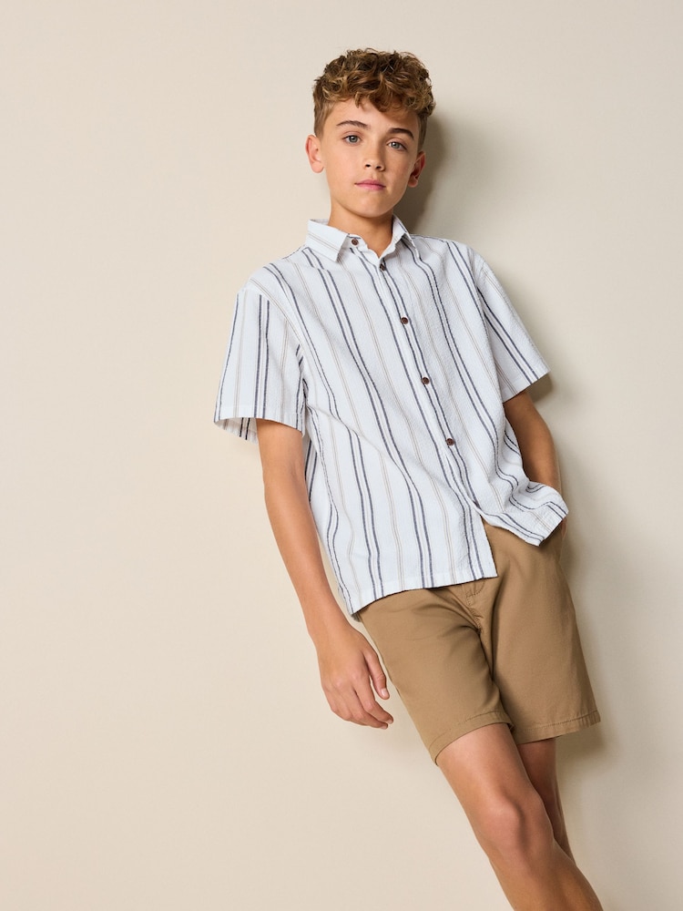 White Stripe Short Sleeve Seersucker Textured Shirt (3-16yrs) - Image 1 of 7