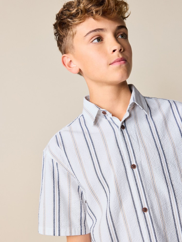 White Stripe Short Sleeve Seersucker Textured Shirt (3-16yrs) - Image 2 of 7