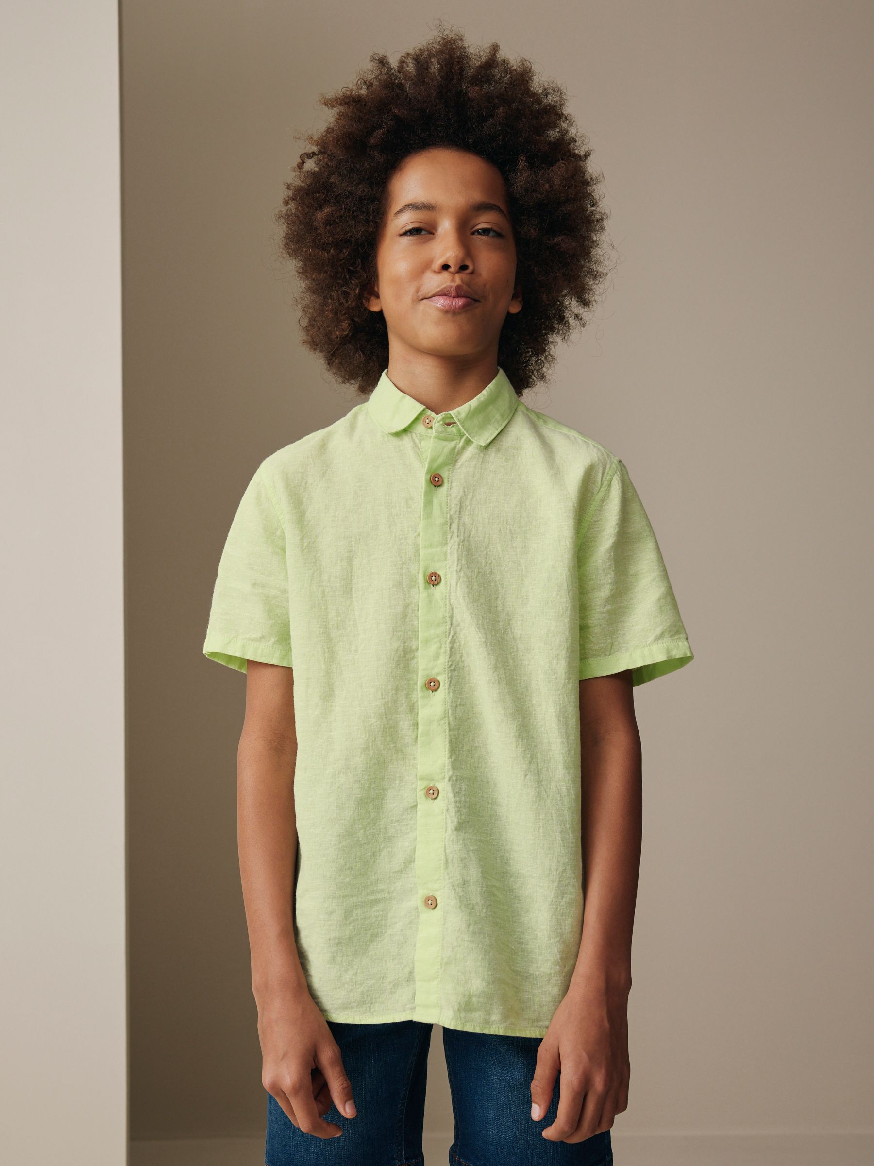 Buy Lime Green Short Sleeve Linen Blend Shirt (3-16yrs) from Next USA