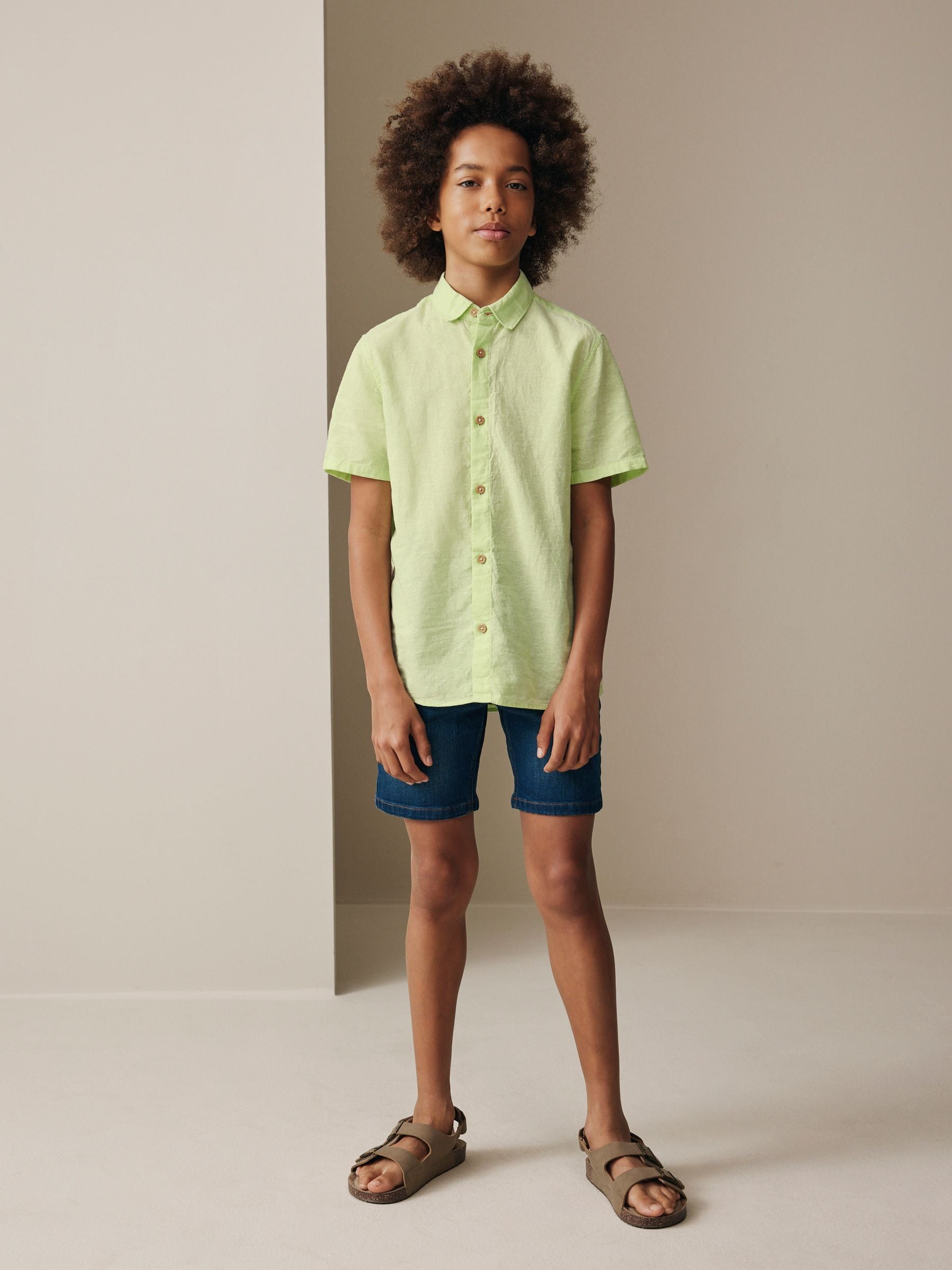 Buy Lime Green Short Sleeve Linen Blend Shirt (3-16yrs) from Next USA