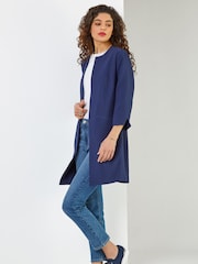 Roman Blue Chrome Textured Longline Smart Coat - Image 1 of 5