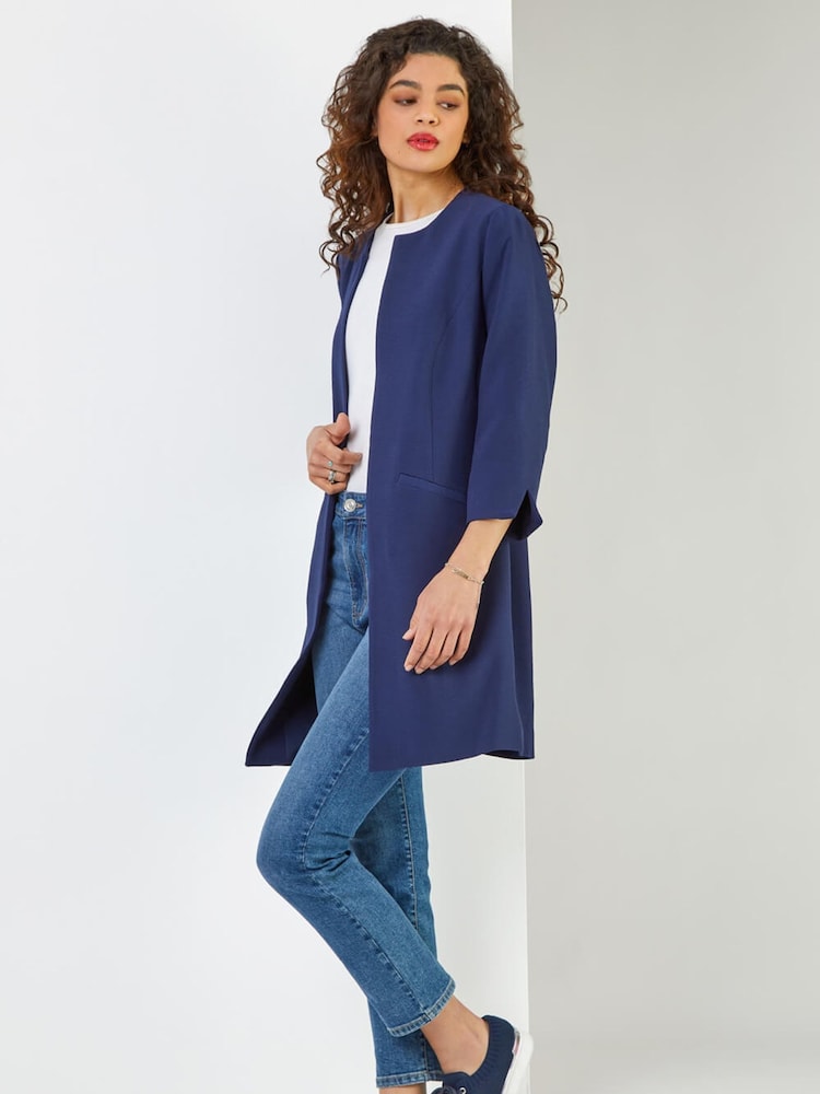 Roman Blue Chrome Textured Longline Smart Coat - Image 1 of 5 Roman Blue Chrome Textured Longline Smart Coat - Image 1 of 5
