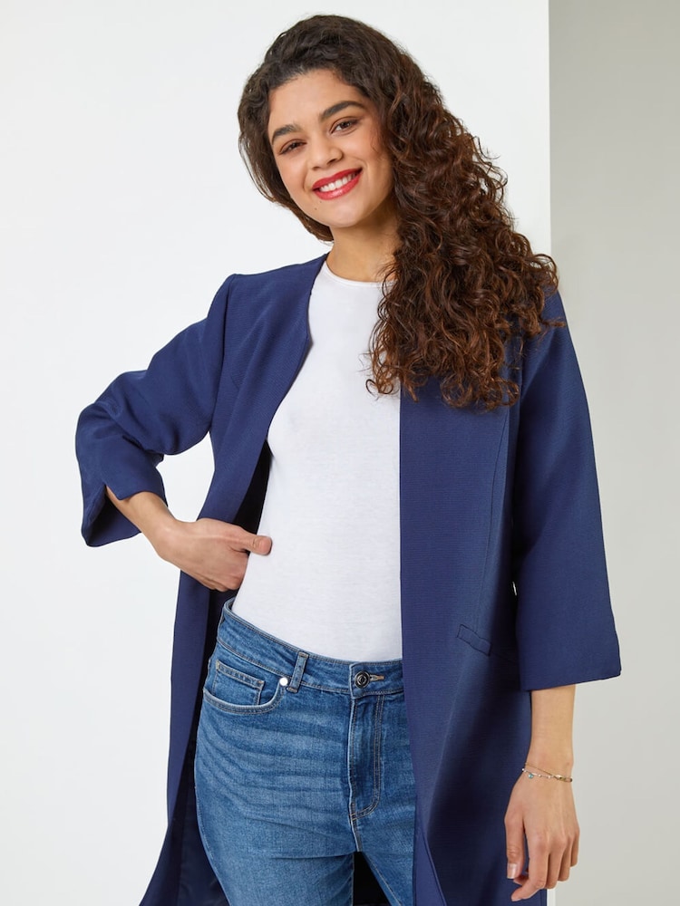 Roman Blue Chrome Textured Longline Smart Coat - Image 2 of 5