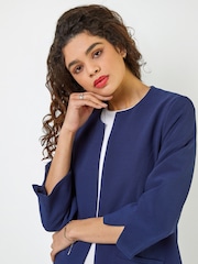 Roman Blue Chrome Textured Longline Smart Coat - Image 4 of 5