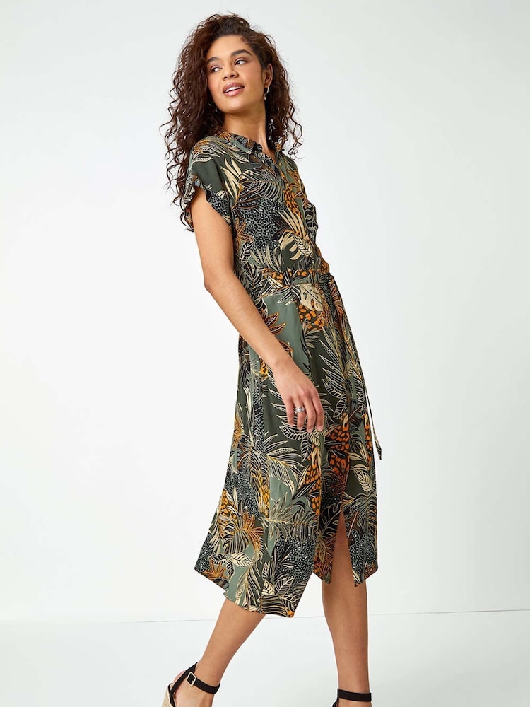 Roman Green Tropical Leaf Print Shirt Dress - Image 2 of 5