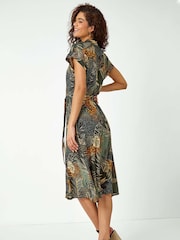 Roman Green Tropical Leaf Print Shirt Dress - Image 3 of 5