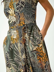 Roman Green Tropical Leaf Print Shirt Dress - Image 5 of 5