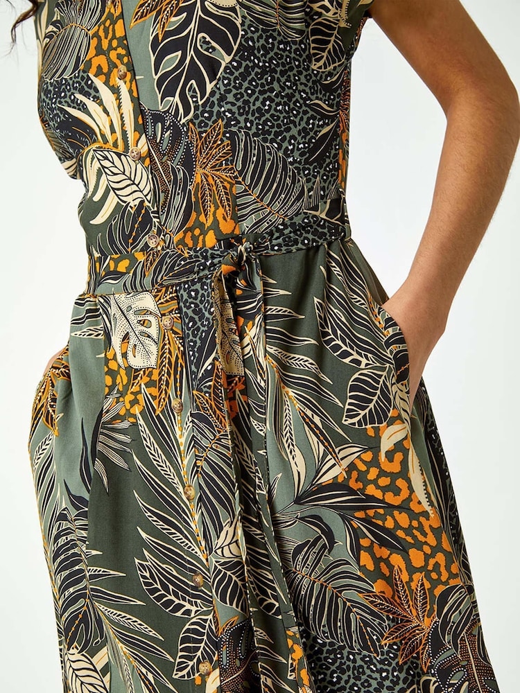 Roman Green Tropical Leaf Print Shirt Dress - Image 5 of 5