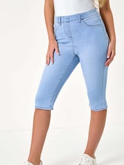 Roman Blue Stretch Knee Length Pedal Pusher Shorts - Image 2 of 5