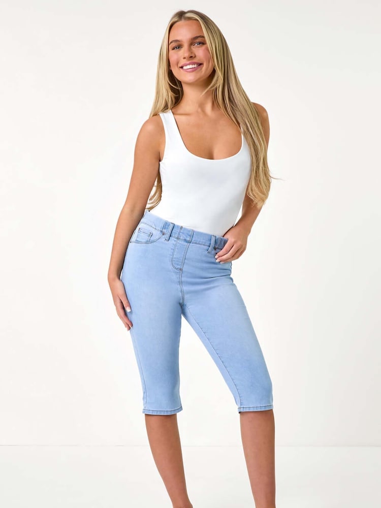 Roman Blue Stretch Knee Length Pedal Pusher Shorts - Image 5 of 5