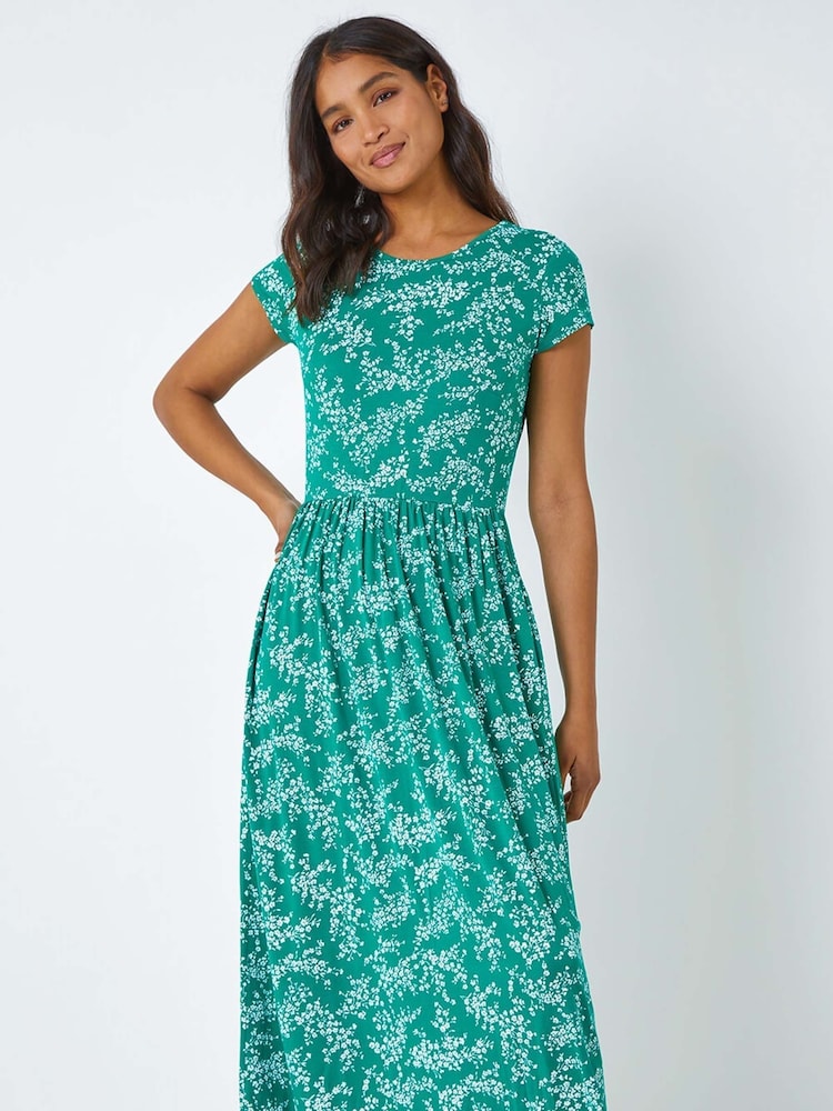 midi dress blue and white Provence Bloom Tiered Midi Dress Floral Blue