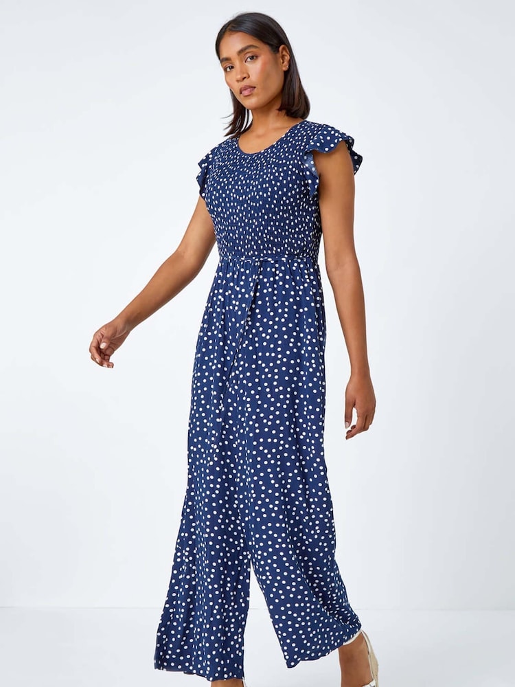 Azul - Roman Polka Dot Shirred Jumpsuit - Imagen 1 de 5