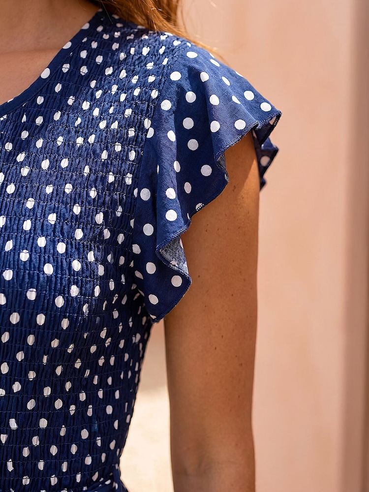 Roman Blue Polka Dot Shirred Jumpsuit - Image 5 of 5 Roman Blue Polka Dot Shirred Jumpsuit - Image 5 of 5