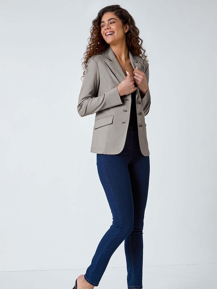 Roman Grey Stretch Button Detail Blazer - Image 1 of 5