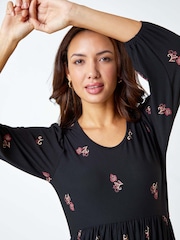 Roman Black Paisley Border Print Stretch Dress - Image 4 of 5