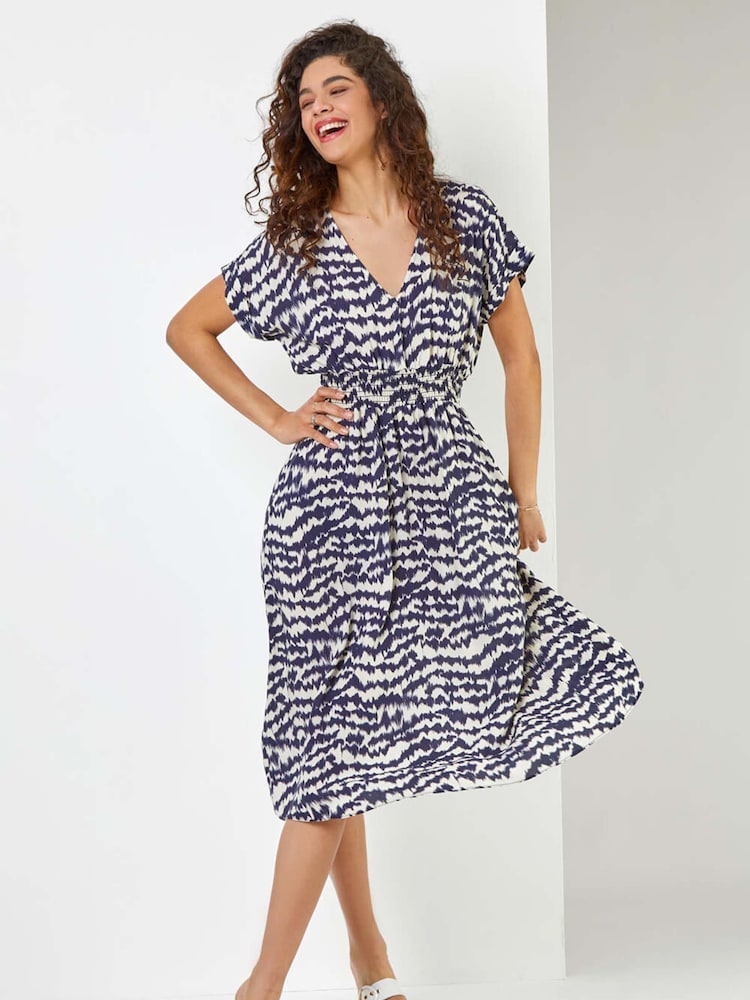 Roman Blue Abstract Print Fit & Flare Dress - Image 1 of 5