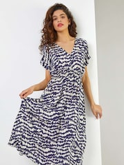 Roman Blue Abstract Print Fit & Flare Dress - Image 2 of 5