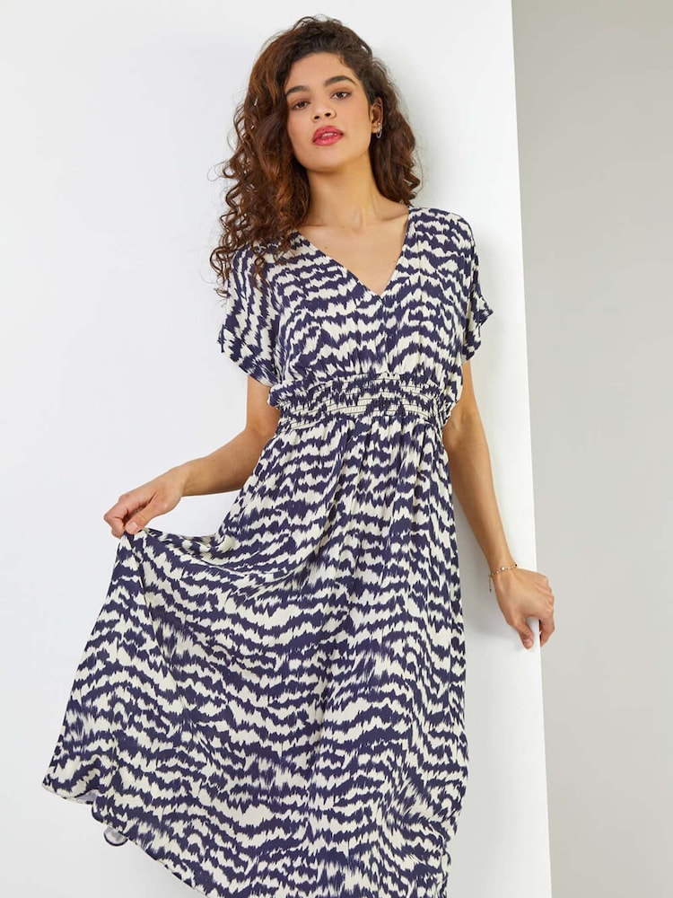 Roman Blue Abstract Print Fit & Flare Dress - Image 2 of 5