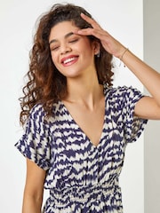 Roman Blue Abstract Print Fit & Flare Dress - Image 4 of 5