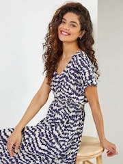 Roman Blue Abstract Print Fit & Flare Dress - Image 5 of 5