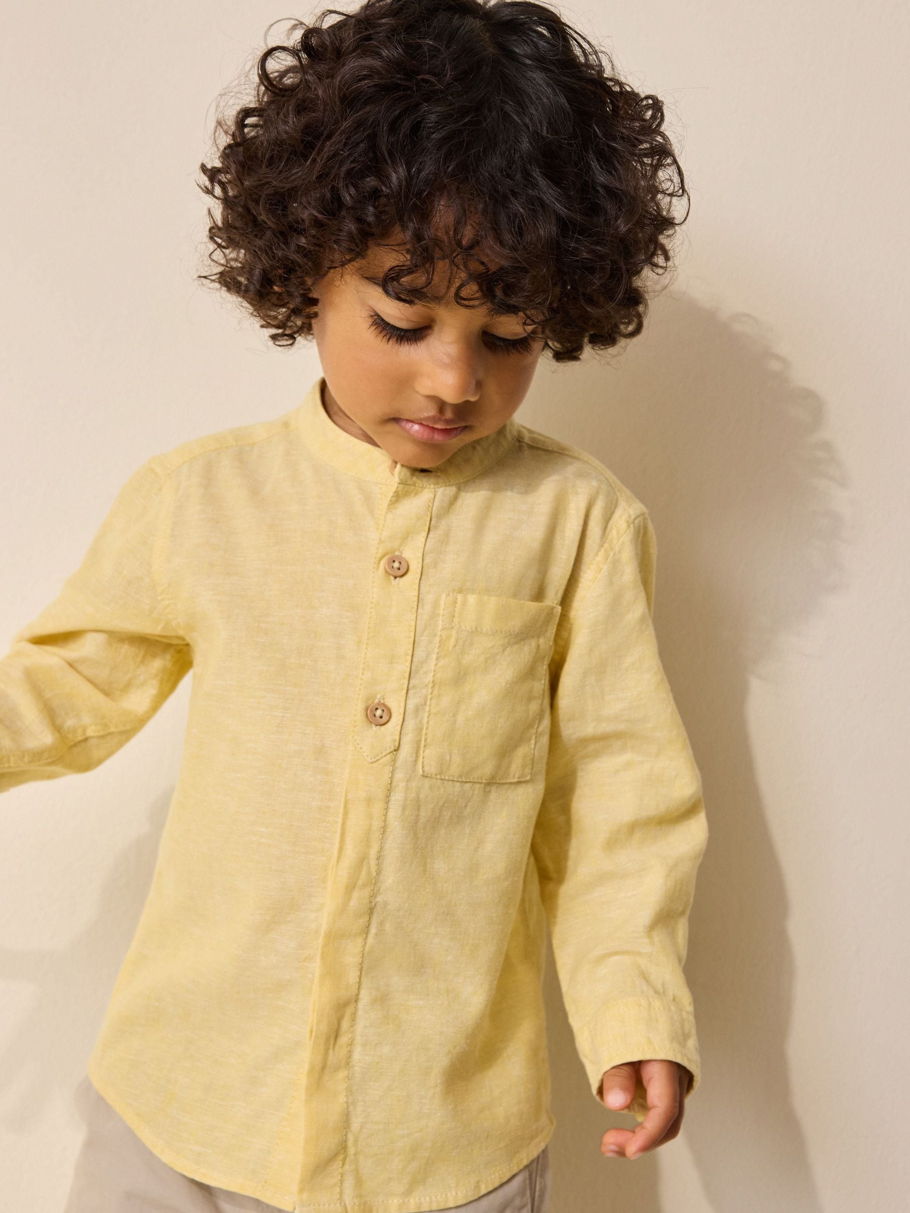 Buy Yellow Grandad Collar Linen Mix Shirt (3mths-7yrs) from Next USA