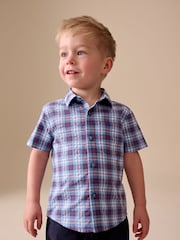 Blue/Navy Short Sleeve Check Seersucker Shirt (6mths-7yrs) - Image 1 of 8